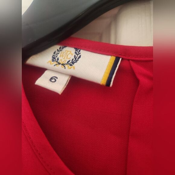 Vtg WTC 6 Red 100% SILK Shrtslvs Folds Buttons on the Back Women’s Top Blouse - Picture 7 of 10